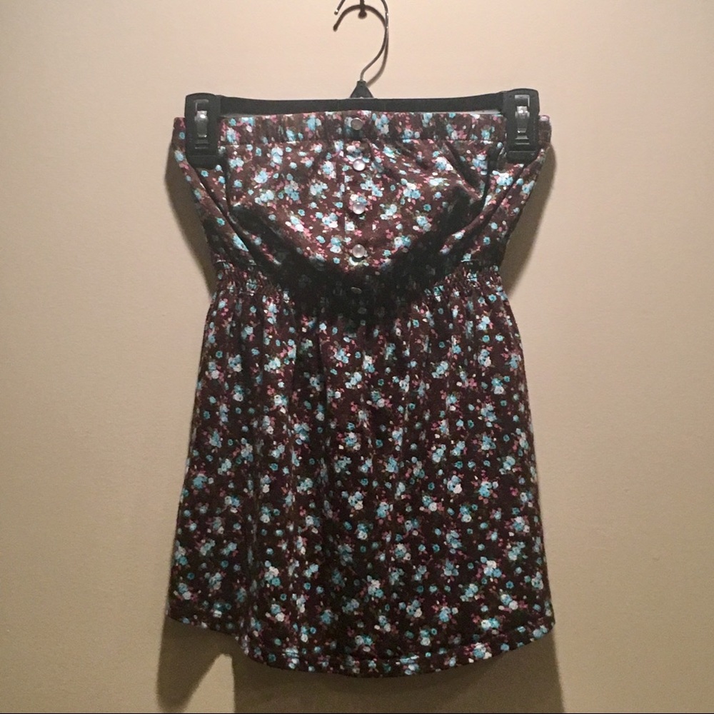 Strapless brown floral babydoll top